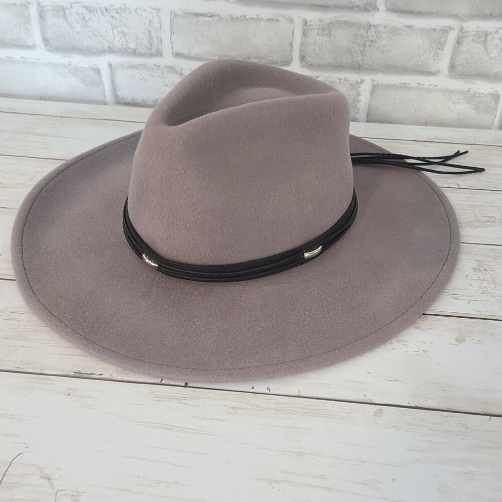 Kenny K Wool Wide Brim Western Fedora Hat Gray Black Band Size M Unisex